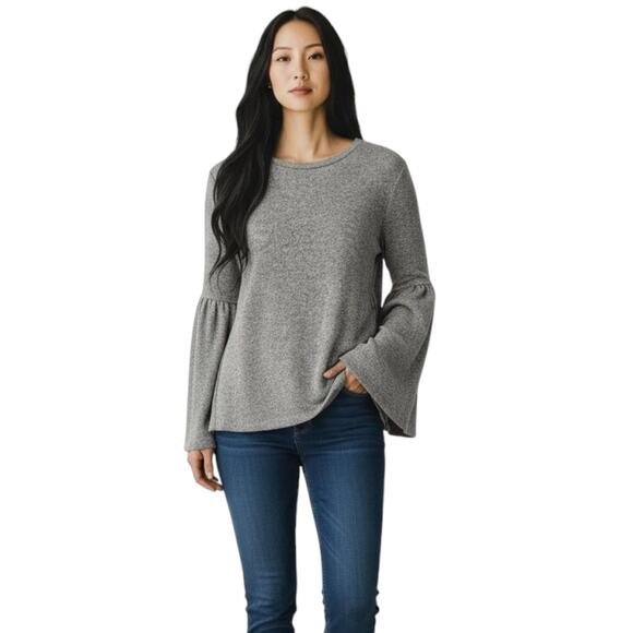 Zara Trafaluc Bell Sleeve Sweater Women's Medium Gray Cozy Soft Knit Boho Chic - Picture 1 of 5